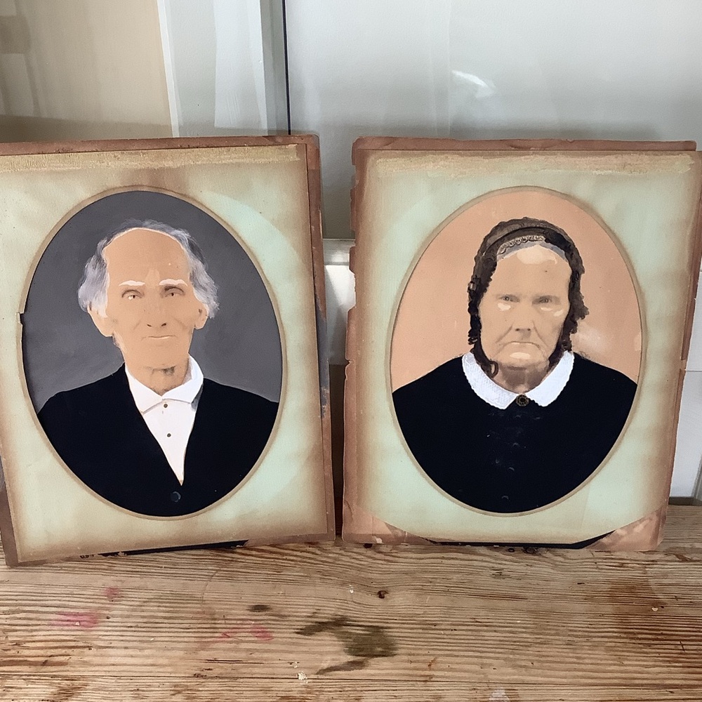 1886 Original Painted Old Man & Woman Portraits